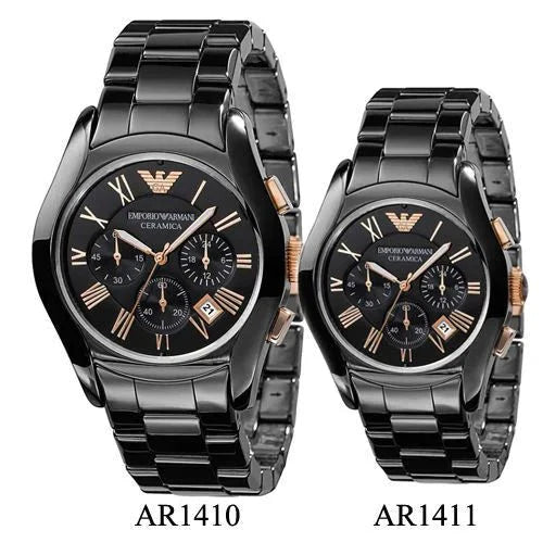 Emporio Armani Chronograph Black Ceramic Stainless Steel Dial Watch For Women - AR1411 Watches Emporio Armani   