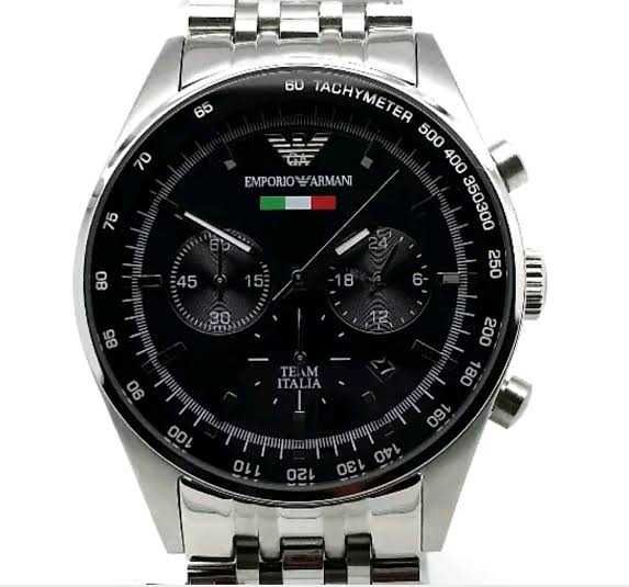 Emporio Armani Team Italia Chronograph Black Dial Silver Stainless Steel Strap Watch For Men - AR5983 Watches Emporio Armani   