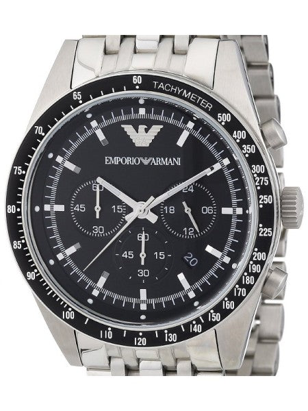 Emporio Armani Tazio Chronograph Black Dial Silver Stainless Steel Watch For Men - AR5988 Watches Emporio Armani   