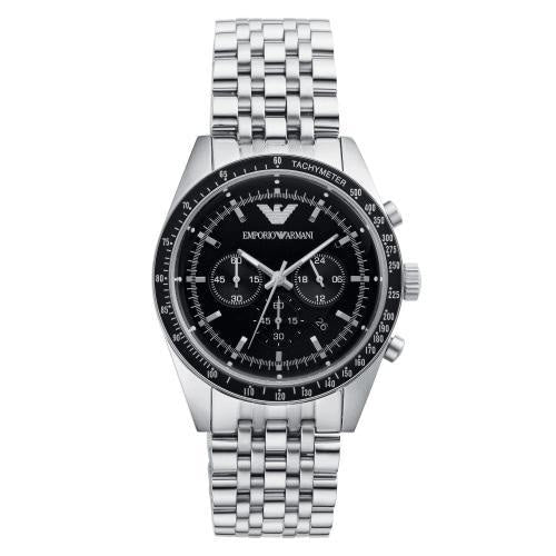 Emporio Armani Tazio Chronograph Black Dial Silver Stainless Steel Watch For Men - AR5988 Watches Emporio Armani   