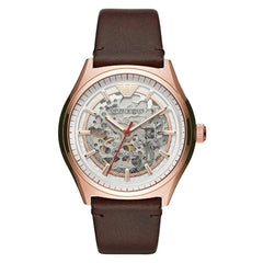 Emporio Armani Meccanico White Skeleton Dial Brown Leather Strap Watch For Men - AR60005 Watches Emporio Armani   