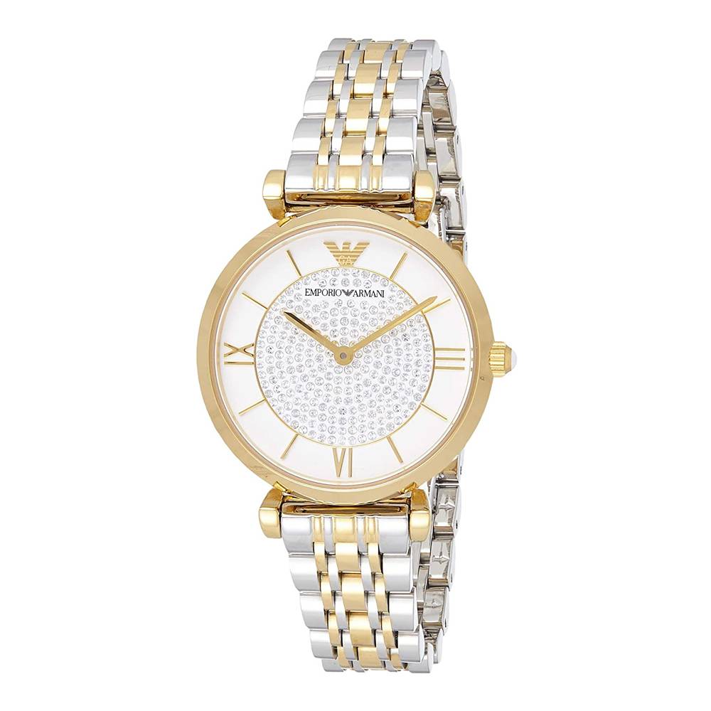 Emporio Armani Gianni T Bar White Dial Two Tone Stainless Steel Watch For Women - AR8031 Watches Emporio Armani   