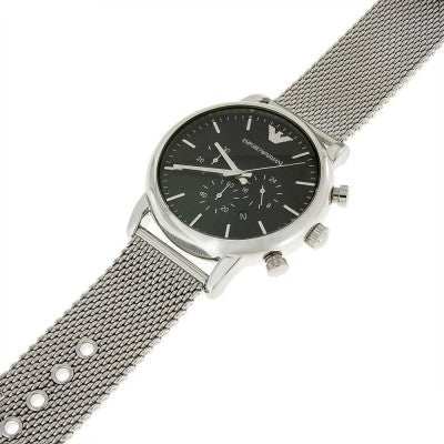 Emporio Armani Luigi Black Dial Silver Mesh Bracelet Watch For Men - AR8032 Watches Emporio Armani   