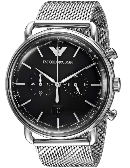 Emporio Armani Chronograph Black Dial Silver Mesh Bracelet Watch For Men - AR11104 Watches Emporio Armani   