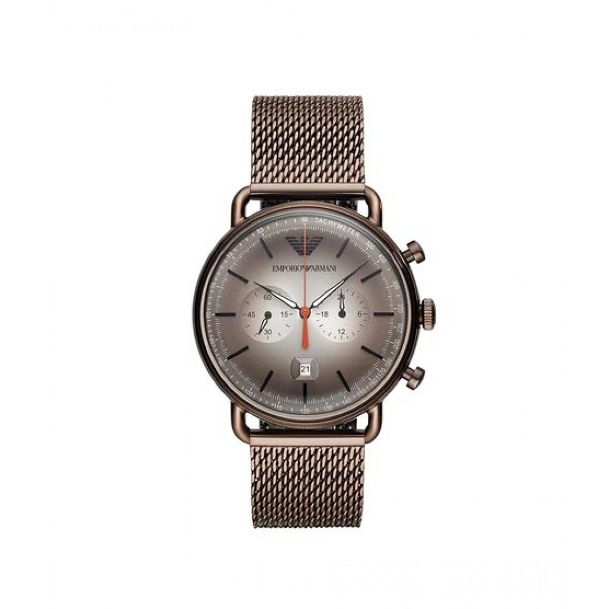 Emporio Armani Aviator Chronograph Grey Dial Brown Mesh Bracelet Watch For Men - AR11169 Watches Emporio Armani   