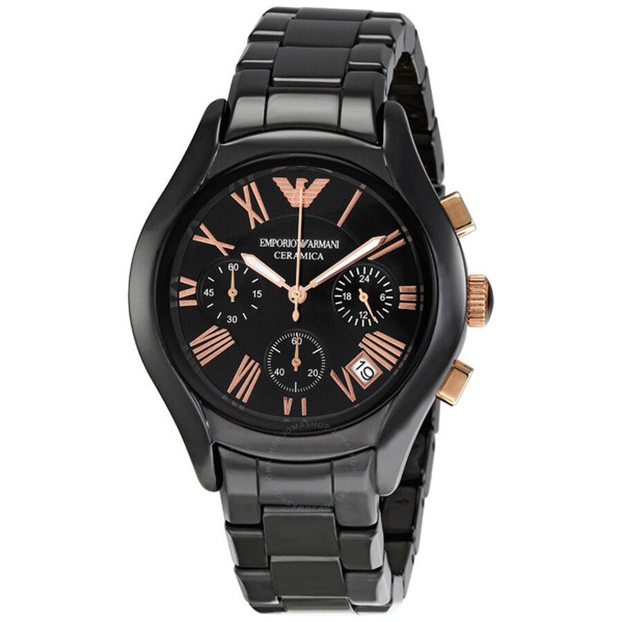 Emporio Armani Chronograph Black Ceramic Stainless Steel Dial Watch For Women - AR1411 Watches Emporio Armani   