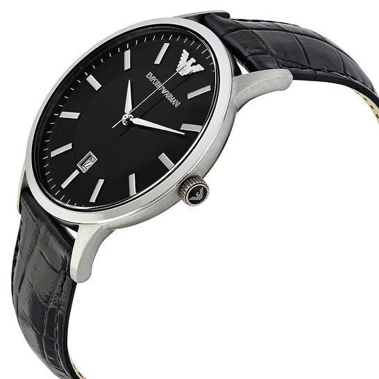 Emporio Armani Renato Black Dial Leather Strap Watch For Men - AR2411 Watches Emporio Armani   