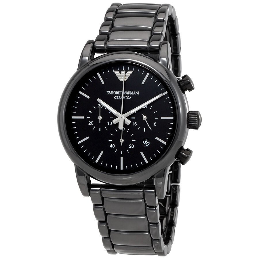 Emporio Armani Ceramica Chronograph  Black Dial Black Strap Watch For Men - AR1452 Watches Emporio Armani   