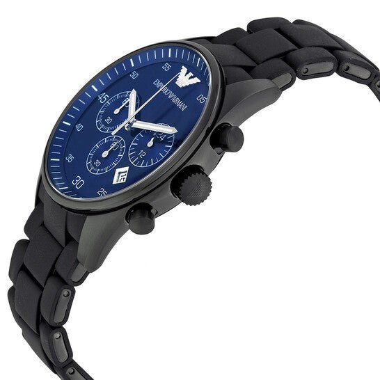 Emporio Armani Sportivo Chronograph Blue Dial Black Strap Watch For Men - AR5921 Watches Emporio Armani   