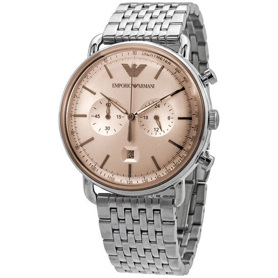 Emporio Armani Aviator Chronograph Beige Dial Silver Stainless Steel Strap Watch For Men - AR11239 Watches Emporio Armani   