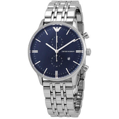 Emporio Armani Gianni Chronograph Blue Dial Silver Stainless Steel Watch For Men - AR80013 Watches Emporio Armani   