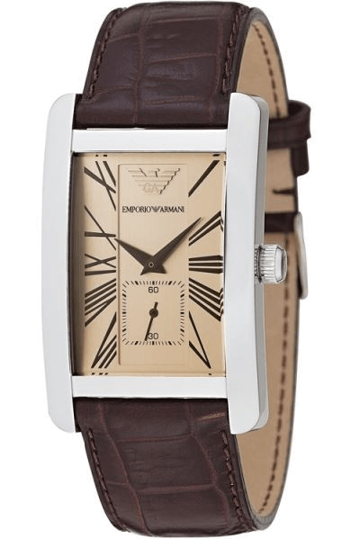 Emporio Armani Classic Beige Dial Brown Leather Strap Watch For Women - AR0155 Watches Emporio Armani   