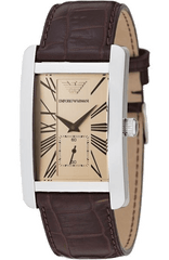 Emporio Armani Classic Beige Dial Brown Leather Strap Watch For Women - AR0155 Watches Emporio Armani   