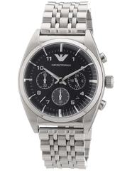 Emporio Armani Franco Black Dial Silver Stainless Steel Strap Watch For Men - AR0373 Watches Emporio Armani   