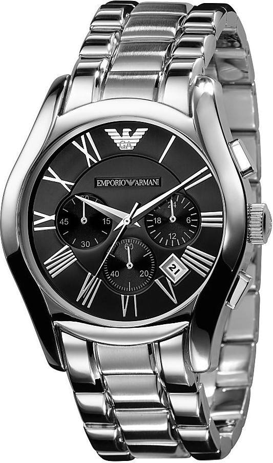 Emporio Armani Valente Chronograph Black Dial Silver Stainless Steel Watch For Men - AR0673 Watches Emporio Armani   