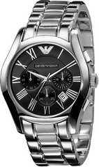 Emporio Armani Valente Chronograph Black Dial Silver Stainless Steel Watch For Men - AR0673 Watches Emporio Armani   