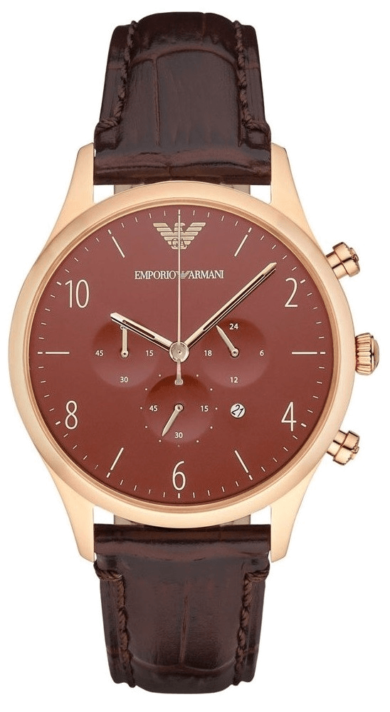 Emporio Armani Classic Chronograph Burgundy Dial Brown Leather Strap Watch For Men - AR1890 Watches Emporio Armani   