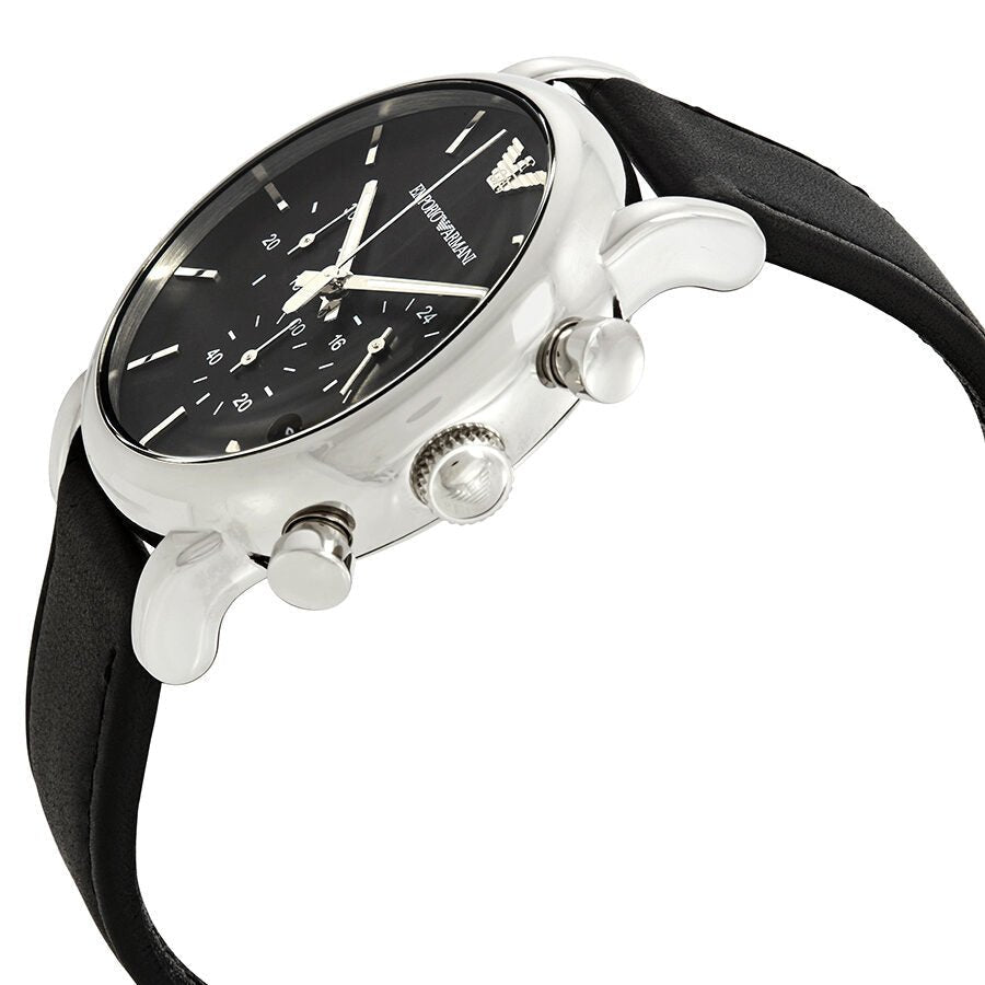 Emporio Armani Classic Chronograph Black Dial Black Leather Strap Watch For Men - AR1733 Watches Emporio Armani   