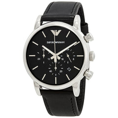 Emporio Armani Classic Chronograph Black Dial Black Leather Strap Watch For Men - AR1733 Watches Emporio Armani   