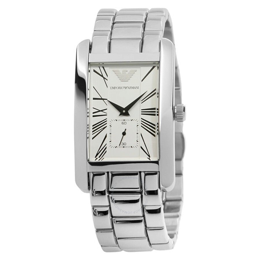 Emporio Armani White Dial Silver Stainless Steel Strap Watch For Men - AR0145 Watches Emporio Armani   