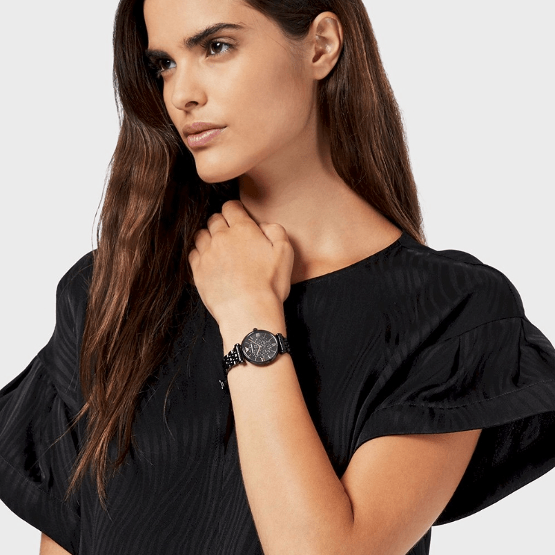 Emporio Armani Gianni T Bar All Black Diamond Dial Watch For Women - AR11245 Watches Emporio Armani   