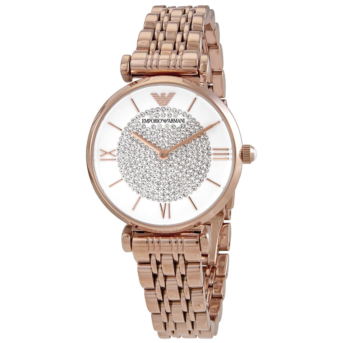 Emporio Armani T-Bar Gianni Crystal Pave Dial Rose Gold Stainless Steel Strap Watch For Women - AR11244 Watches Emporio Armani   