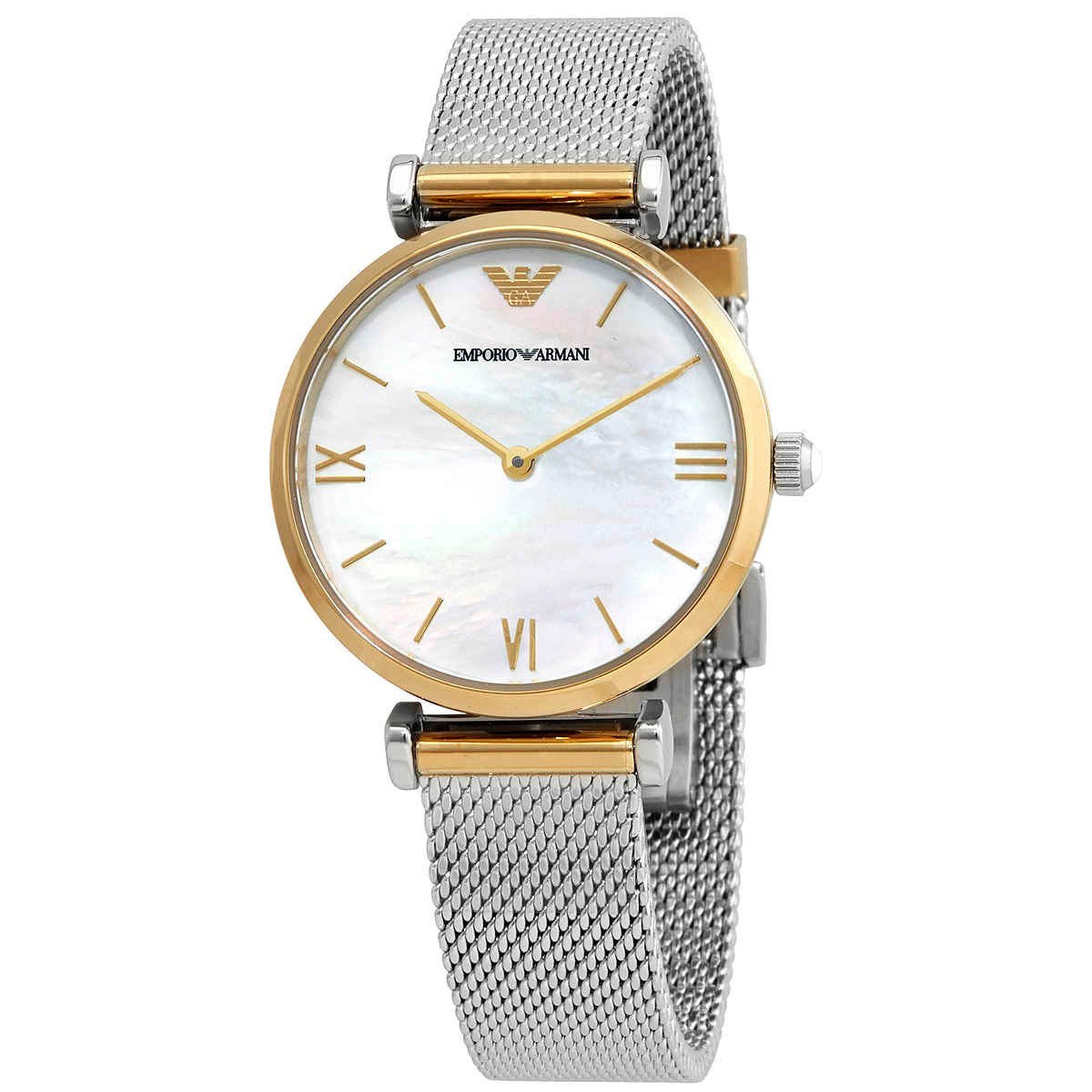 Emporio Armani Gianni T Bar Mother of Pearl Dial Silver Mesh Bracelet Watch For Women - AR2068 Watches Emporio Armani   