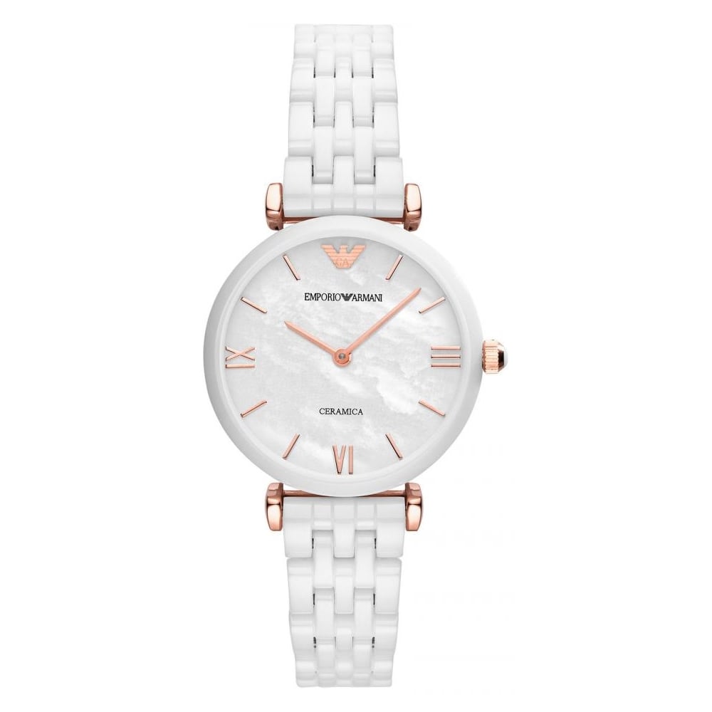 Emporio Armani Ceramica Mother of Pearl Dial White Ceramic Strap Watch For Women - AR1486 Watches Emporio Armani   