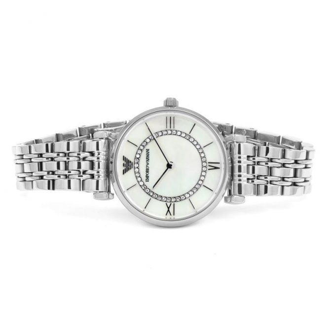 Emporio Armani Gianni T-Bar Mother of Pearl Dial Silver Stainless Steel Watch For Women - AR1908 Watches Emporio Armani   