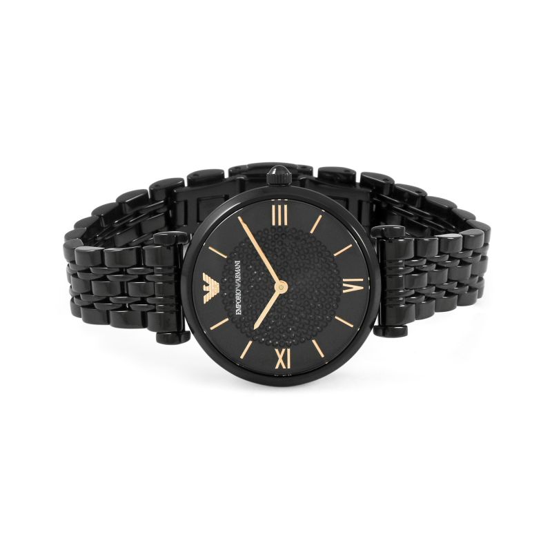 Emporio Armani Gianni T Bar All Black Diamond Dial Watch For Women - AR11245 Watches Emporio Armani   