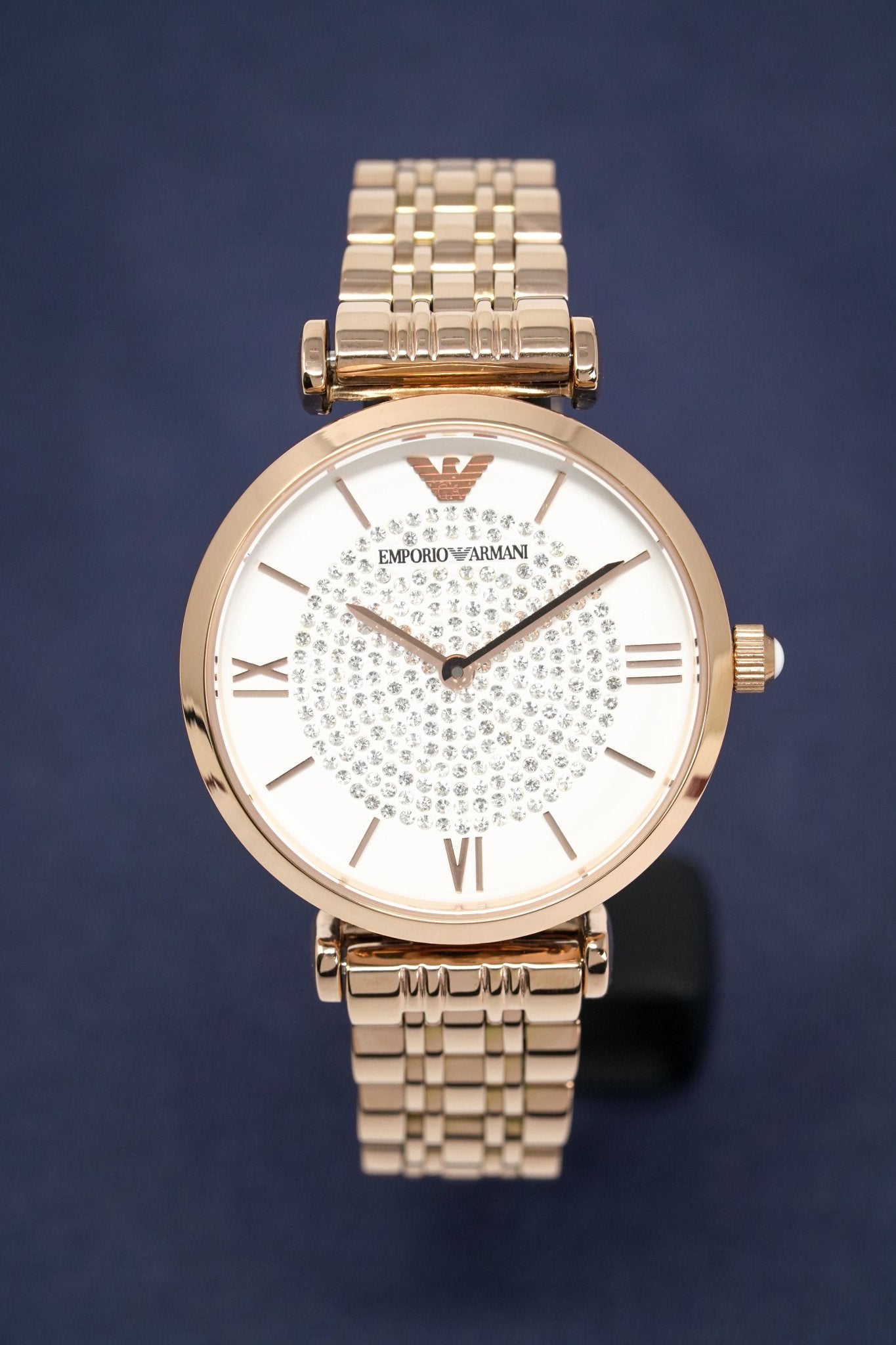 Emporio Armani T-Bar Gianni Crystal Pave Dial Rose Gold Stainless Steel Strap Watch For Women - AR11244 Watches Emporio Armani   