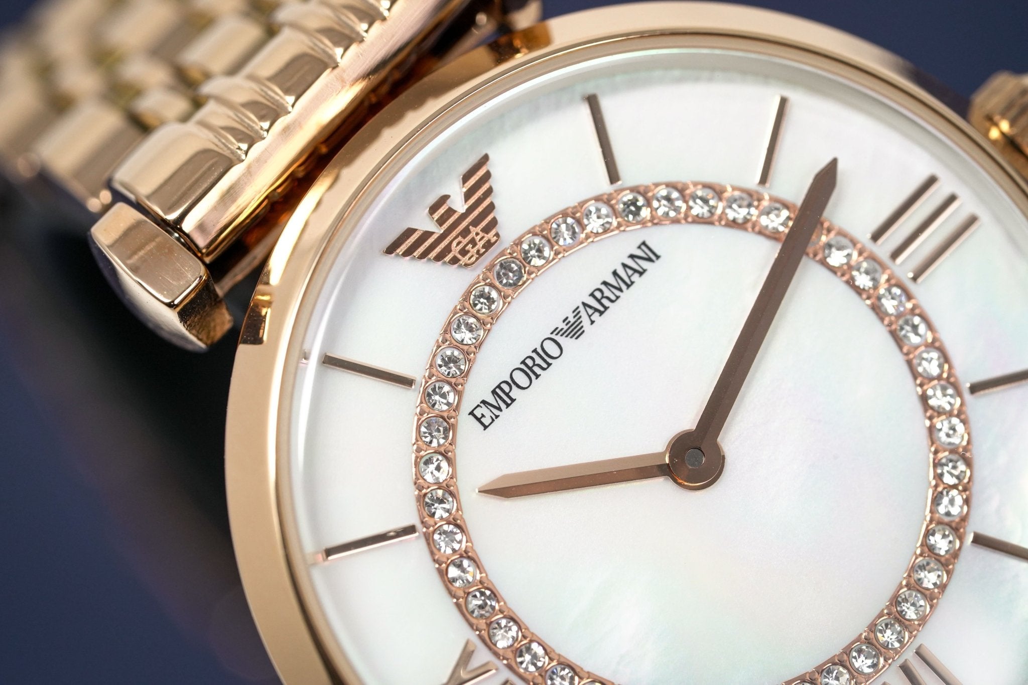 Emporio Armani Gianni T Bar Mother of Pearl Rose Gold Stainless Steel Strap Watch For Women - AR1909 Watches Emporio Armani   