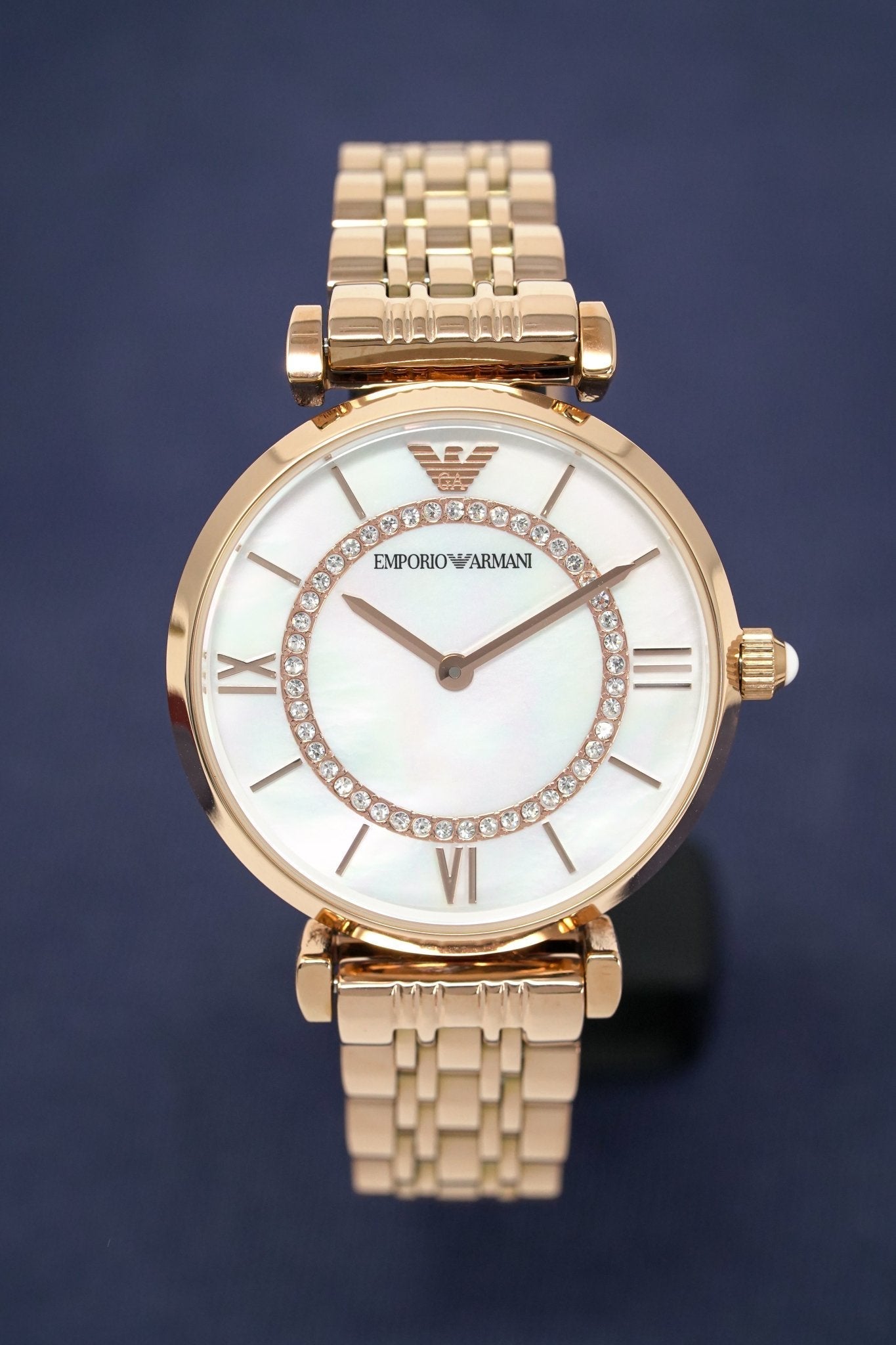 Emporio Armani Gianni T Bar Mother of Pearl Rose Gold Stainless Steel Strap Watch For Women - AR1909 Watches Emporio Armani   