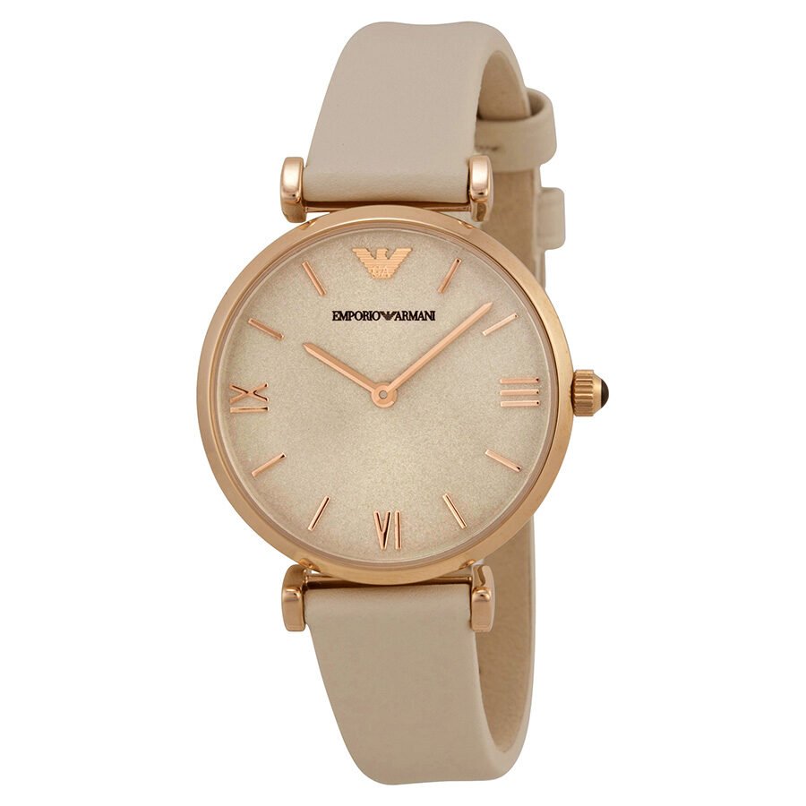 Emporio Armani Gianni T Bar Light Brown Dial White Leather Strap Watch For Women - AR1769 Watches Emporio Armani   