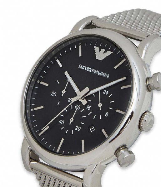 Emporio Armani Classic Chronograph Black Dial Silver Mesh Bracelet Watch For Men - AR1808 Watches Emporio Armani   