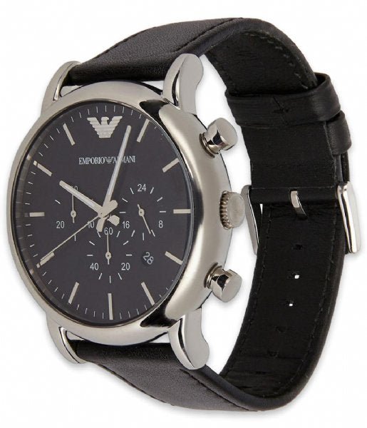 Emporio Armani Luigi Chronograph Black Dial Black Leather Watch For Men - AR1828 Watches Emporio Armani   