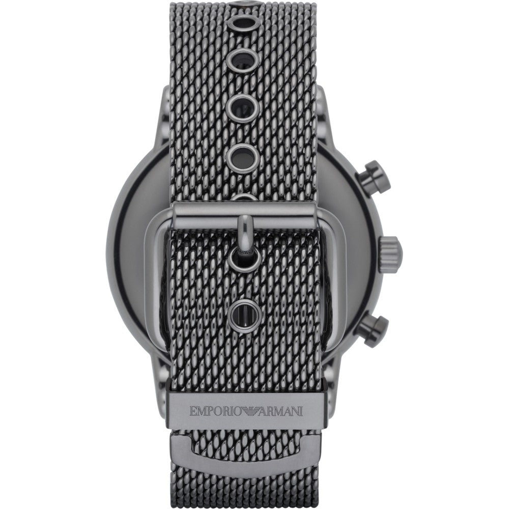 Emporio Armani Chronograph Blue Dial Gun Metallic Mesh Bracelet Watch For Men - AR1979 Watches Emporio Armani   