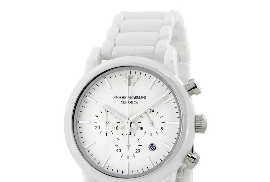 Emporio Armani Luigi Chronograph Ceramic White Dial White Ceramic Strap Watch For Men - AR1499 Watches Emporio Armani   