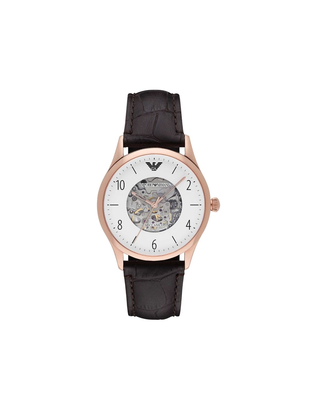 Emporio Armani Meccanico White Dial Brown Leather Strap Watch For Men - AR1920 Watches Emporio Armani   