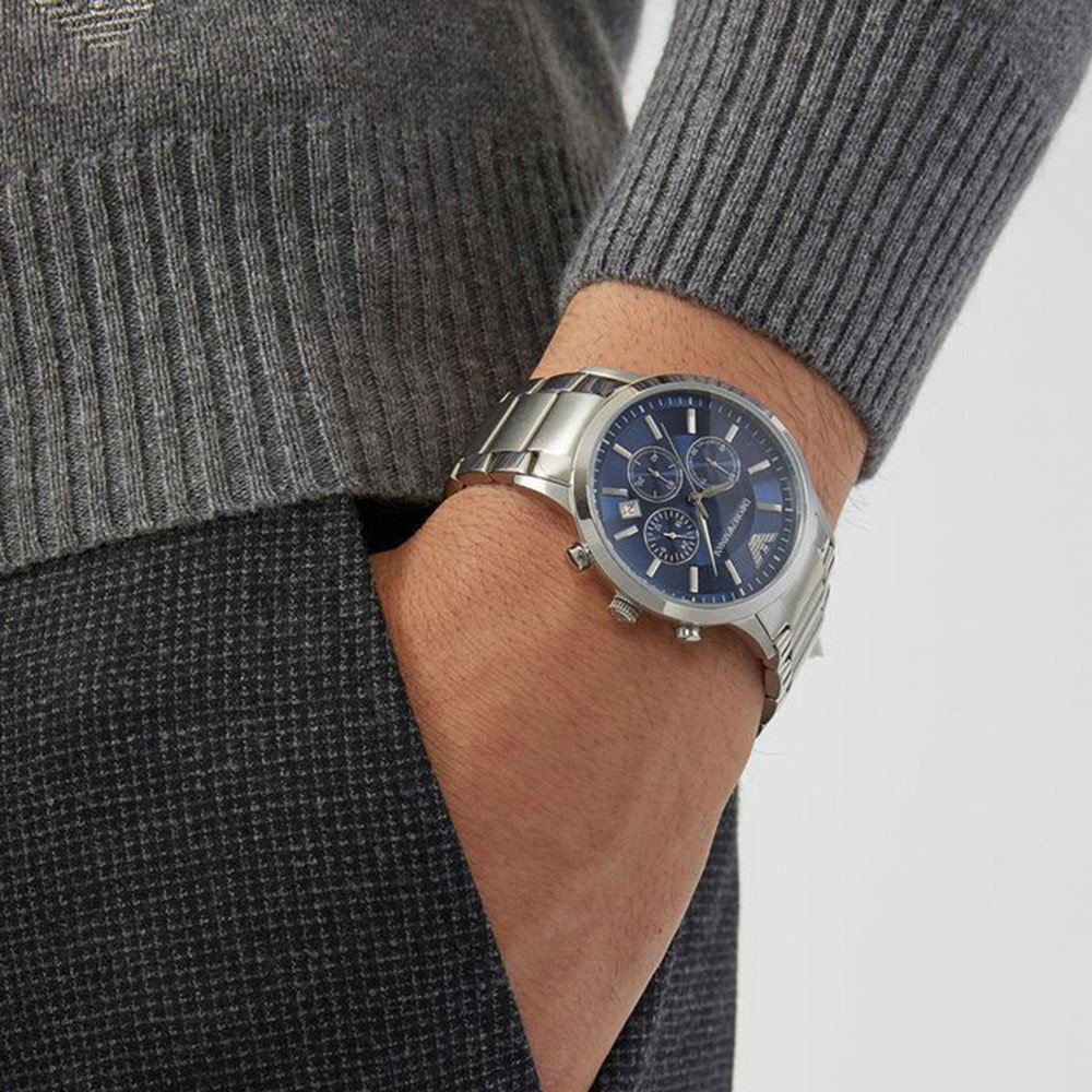 Emporio Armani Renato Chronograph Blue Dial Stainless Steel Strap Watch For Men - AR2448 Watches Emporio Armani   