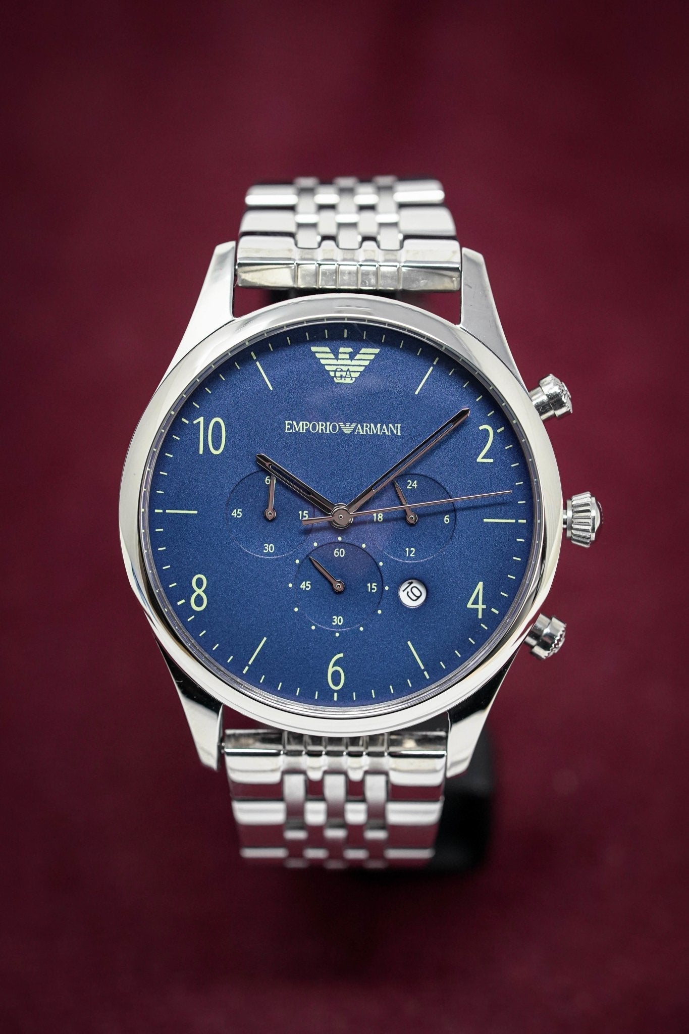 Emporio Armani Chronograph Blue Dial Silver Stainless Steel Watch For Men - AR1942 Watches Emporio Armani   