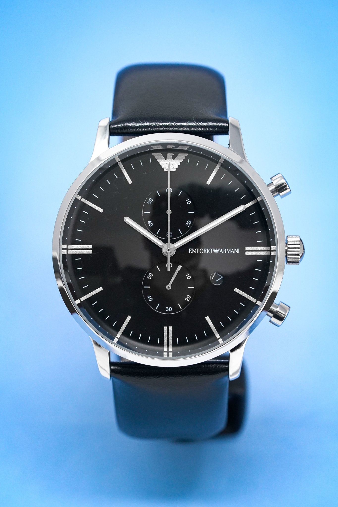 Emporio Armani Gianni Chronograph Black Dial Black Leather Strap Watch For Men - AR0397 Watches Emporio Armani   