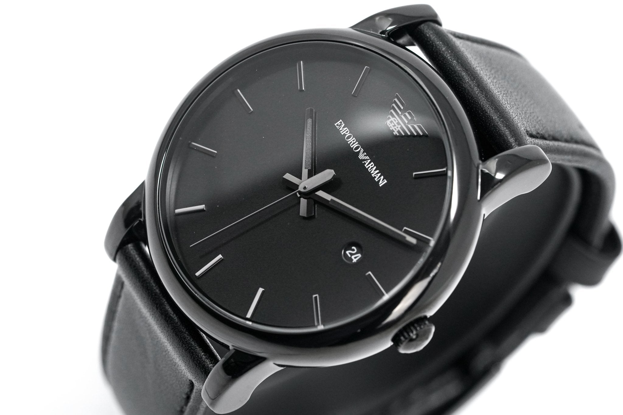 Emporio Armani Classic Black Dial Black Leather Strap Watch For Men - AR1732 Watches Emporio Armani   