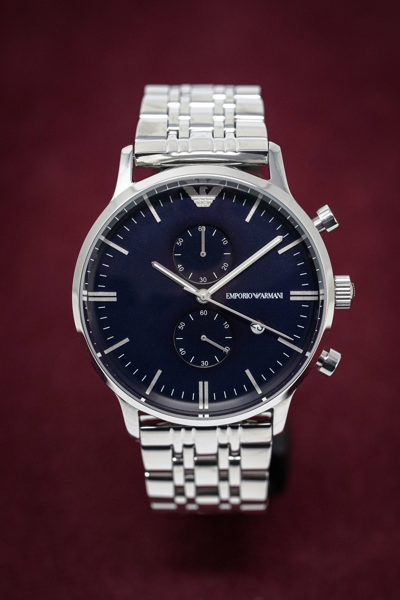 Emporio Armani Gianni Chronograph Blue Dial Silver Stainless Steel Watch For Men - AR1648 Watches Emporio Armani   