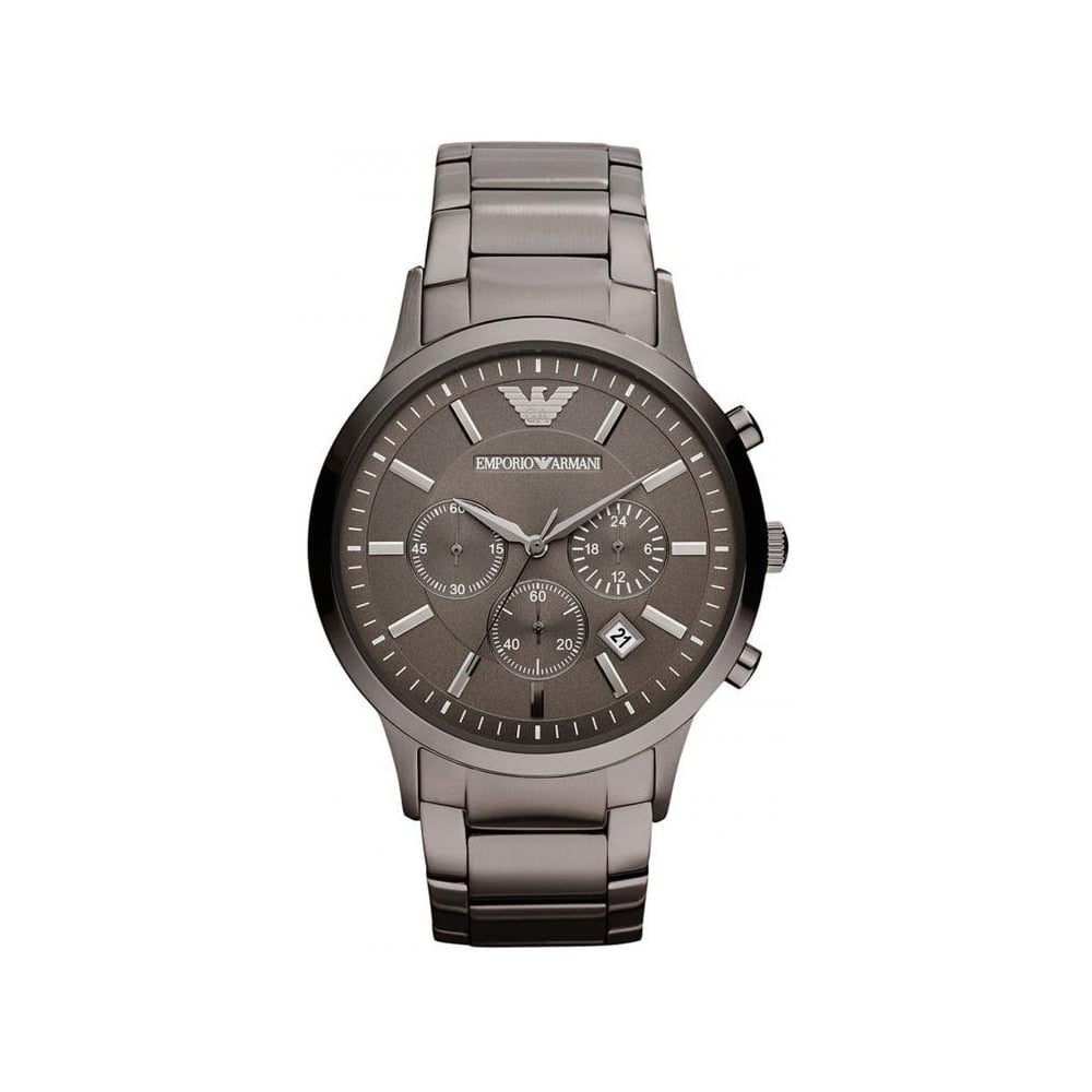 Emporio Armani Classic Chronograph Brown Dial Stainless Steel Gunmetal Strap Watch For Men - AR2454 Watches Emporio Armani   