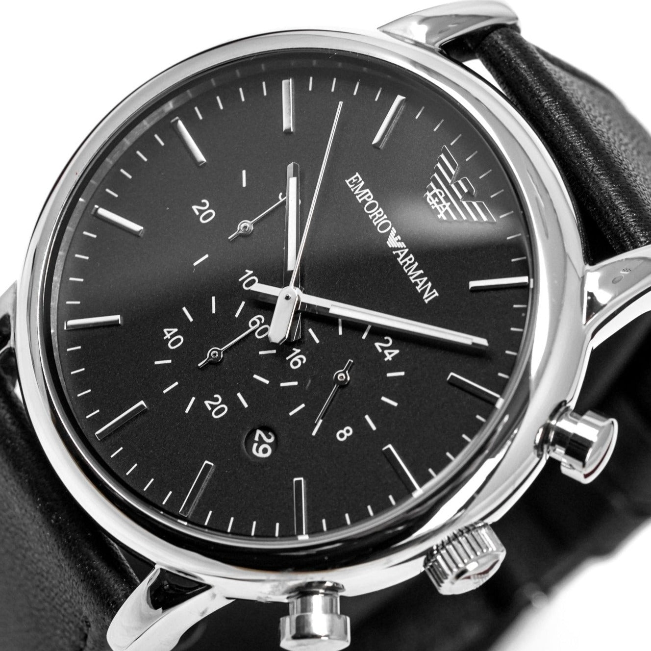 Emporio Armani Luigi Chronograph Black Dial Black Leather Watch For Men - AR1828 Watches Emporio Armani   