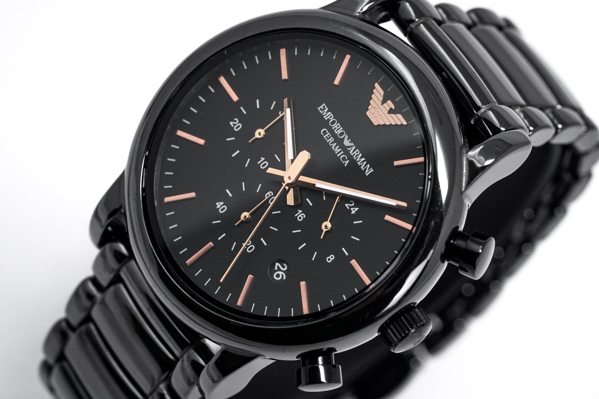 Emporio Armani Luigi Ceramic Chronograph Black Dial Black Strap Watch For Men - AR1509 Watches Emporio Armani   