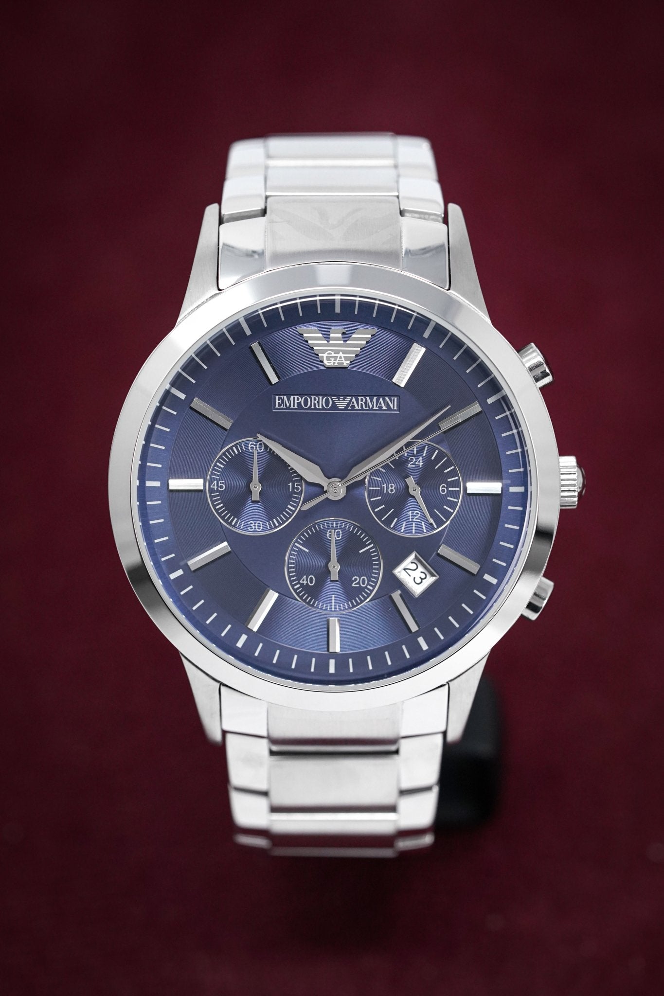 Emporio Armani Renato Chronograph Blue Dial Stainless Steel Strap Watch For Men - AR2448 Watches Emporio Armani   