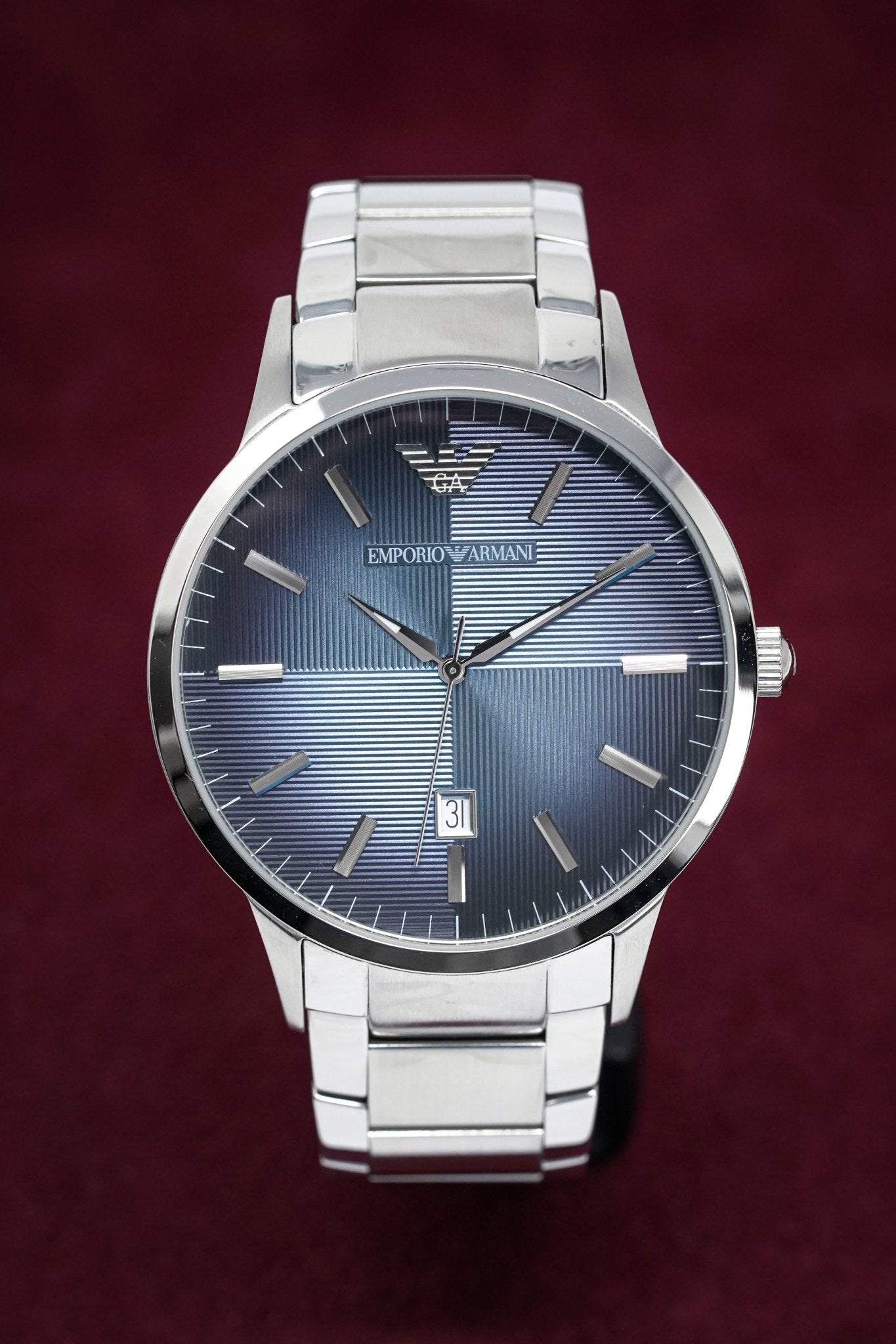 Emporio Armani Renato Blue Dial Silver Stainless Steel Watch For Men - AR2472 Watches Emporio Armani   