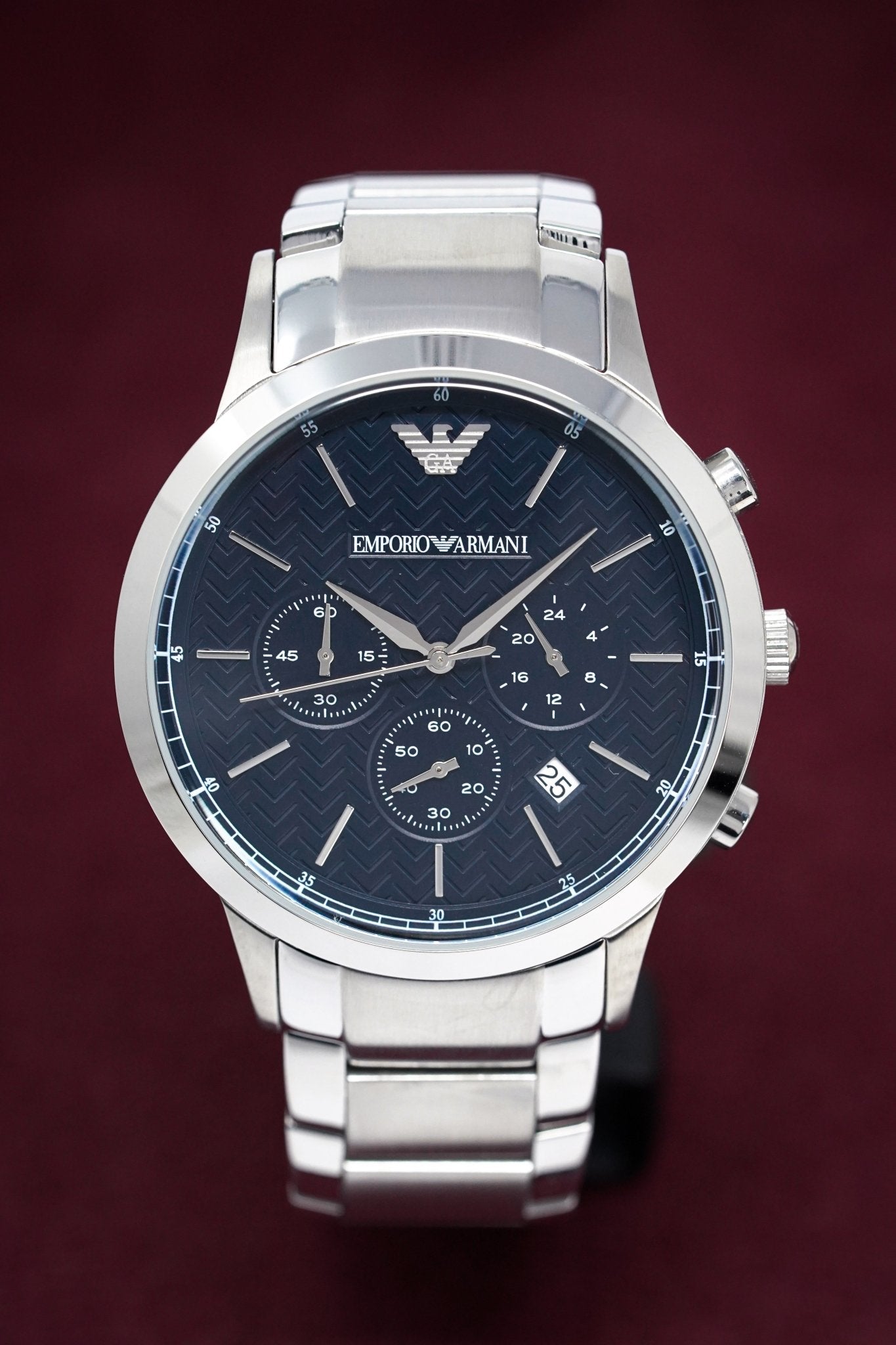 Emporio Armani Renato Chronograph Blue Dial Silver Stainless Steel Watch For Men - AR2486 Watches Emporio Armani   